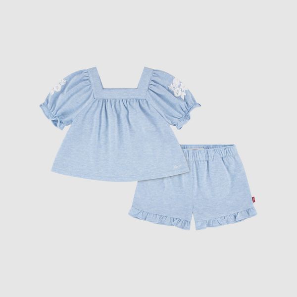 Short Sleeve Embroidered Top and Short Toddler Set — Far and Wide - Light Wash