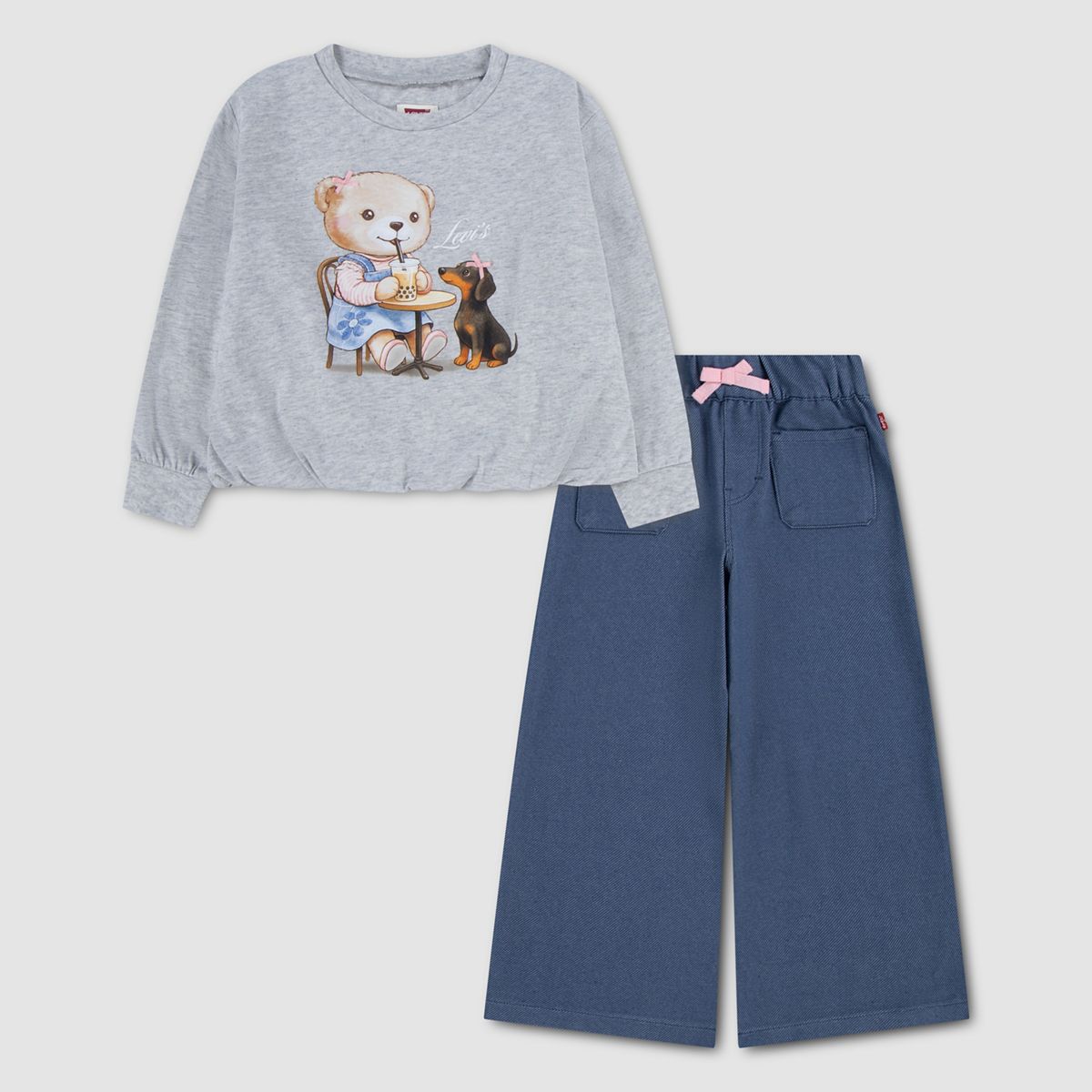 Meet & Greet Top & Knit Pants Little  Girl 4-6X — Light Gray Heather - Charcoal