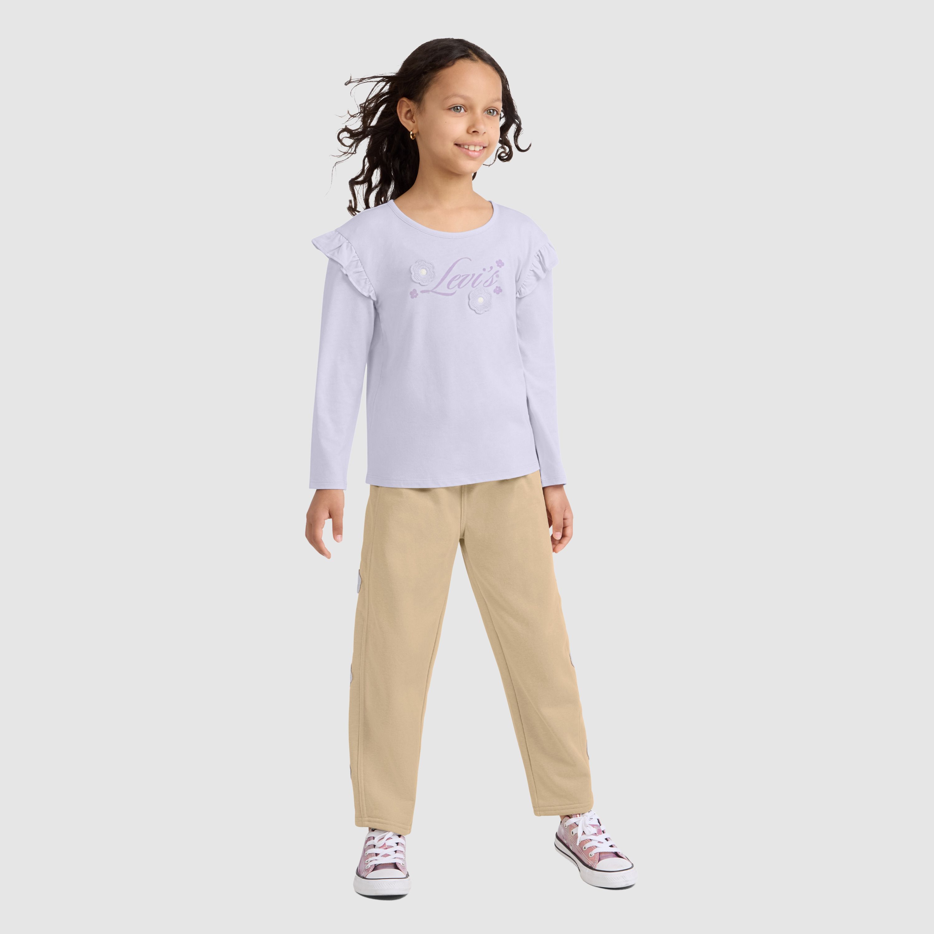 Ruffle Knit Top & Fleece Pants Set Little Girls 4-6X 2