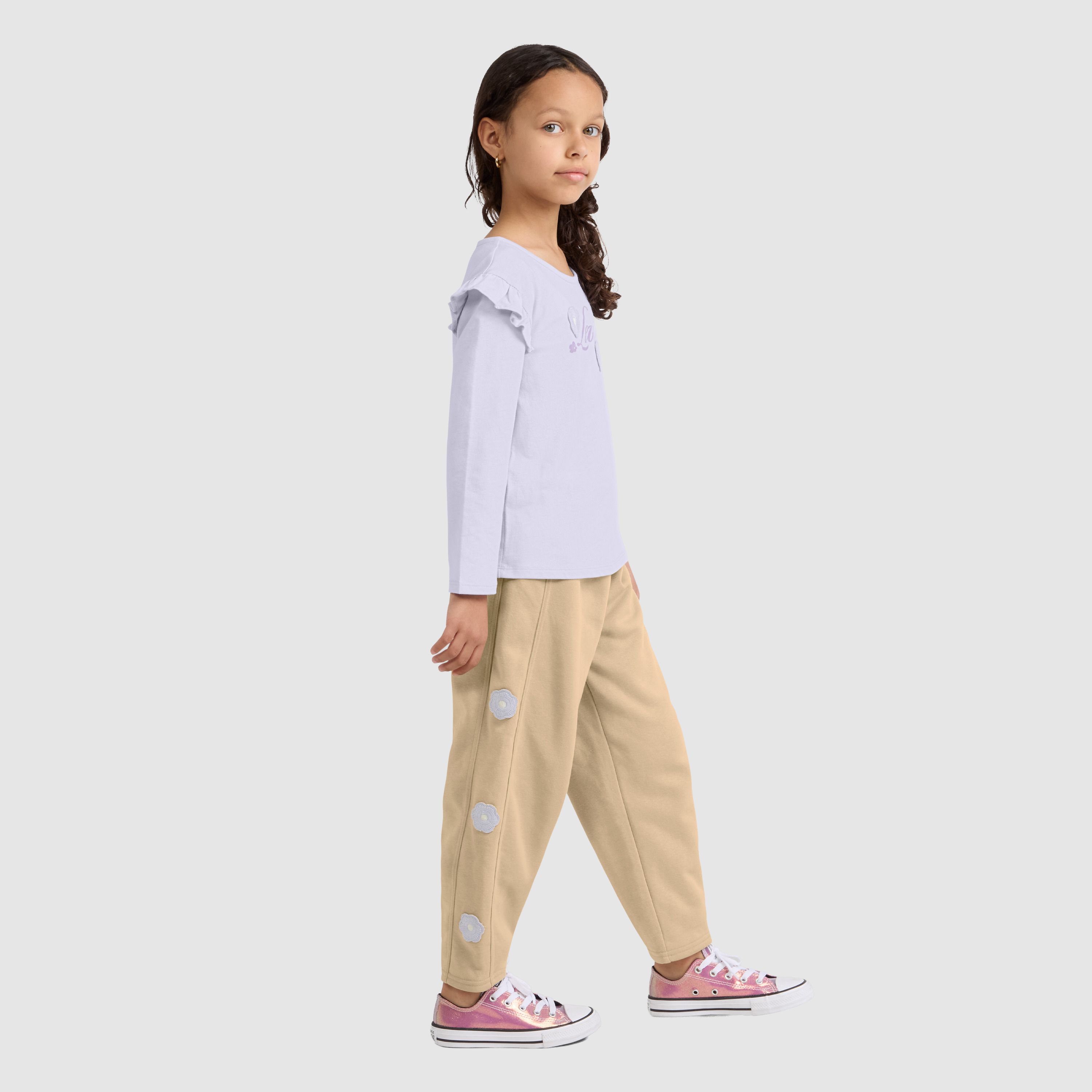Ruffle Knit Top & Fleece Pants Set Little Girls 4-6X 3
