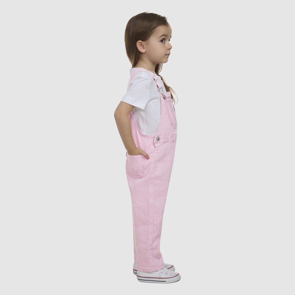 Railroad Stripe Overall Toddler Girls 2T-4T — Bright White - White