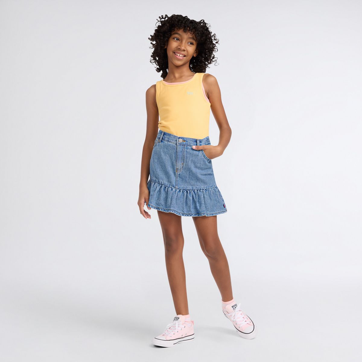 Denim Flounce Skort Big Girls 7-16 — Reach For The Stars - Medium Wash