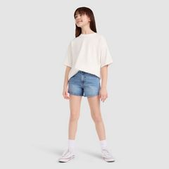 Embroidered Mini Mom Denim Short Big Girls 7-16 — Coastal Drift - Blue 3