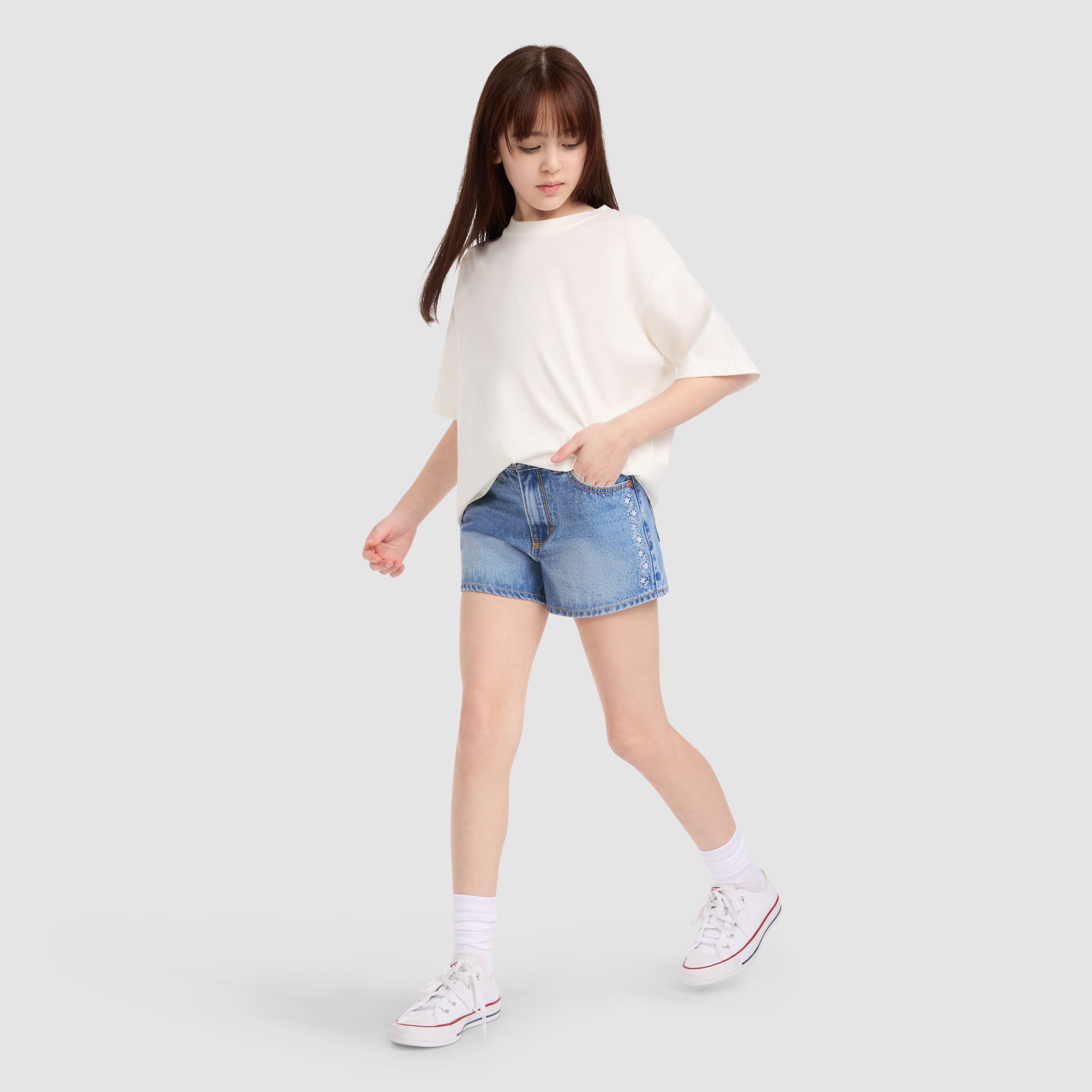 Embroidered Mini Mom Denim Short Big Girls 7-16 4