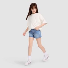 Embroidered Mini Mom Denim Short Big Girls 7-16 — Coastal Drift - Blue 4