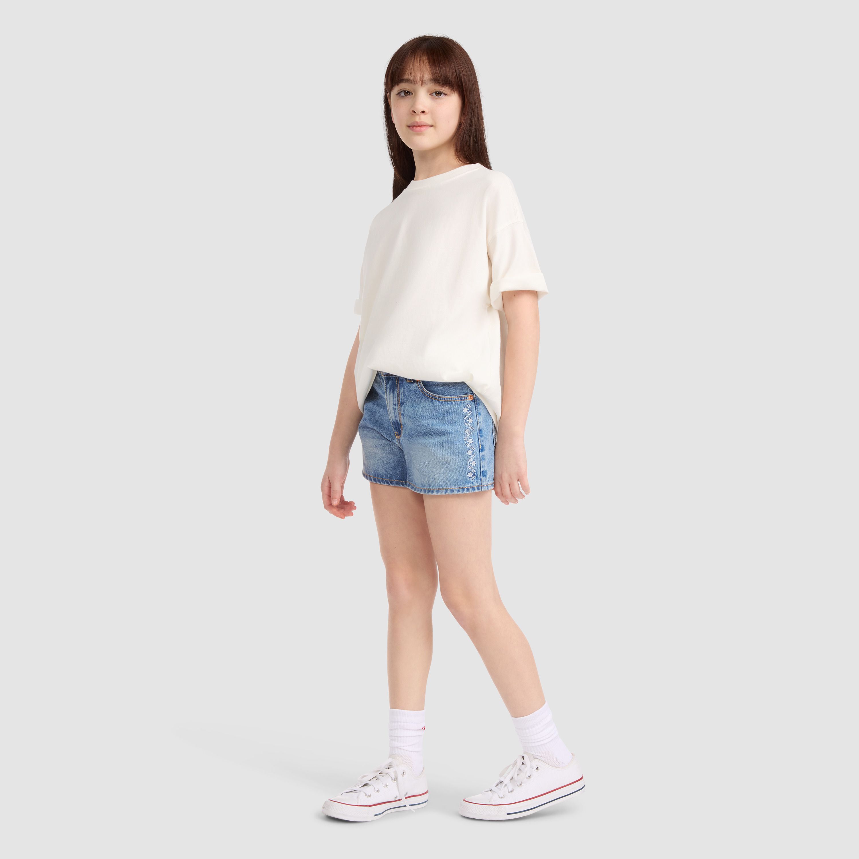 Embroidered Mini Mom Denim Short Big Girls 7-16 5
