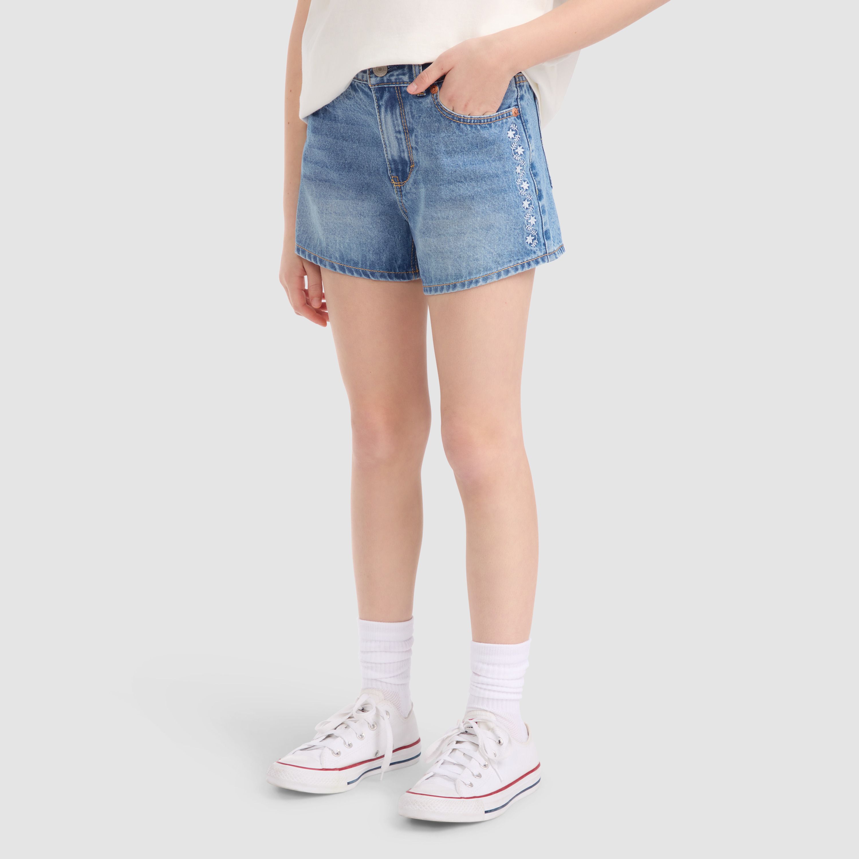 Embroidered Mini Mom Denim Short Big Girls 7-16 1
