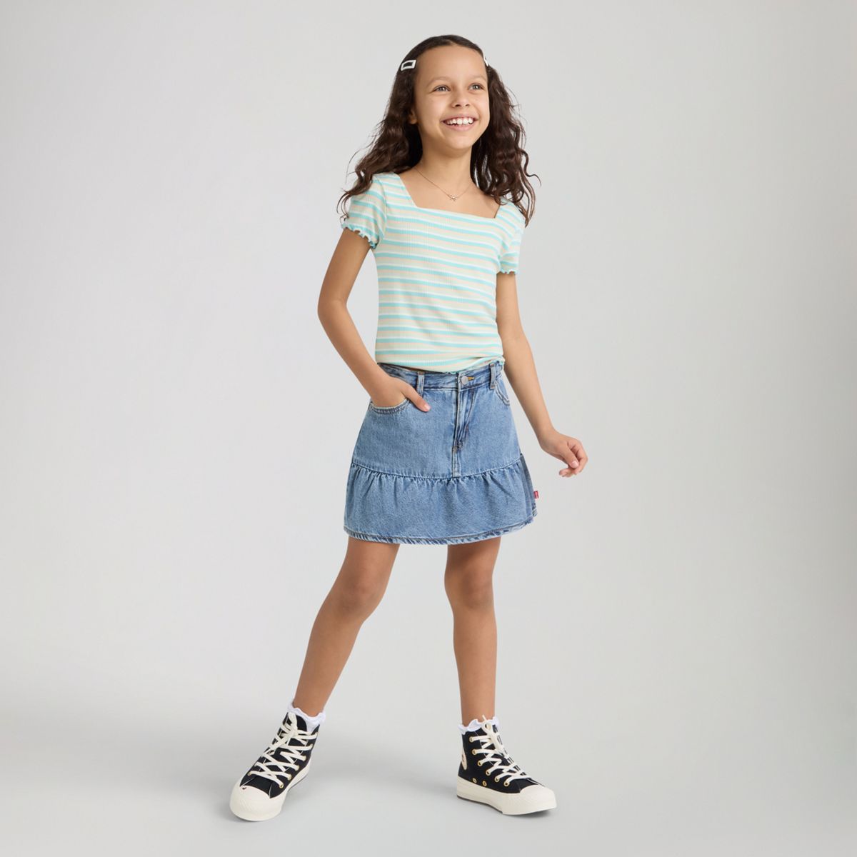 Denim Flounce Skort Little Girls 4-6 — Reach For The Stars - Medium Wash