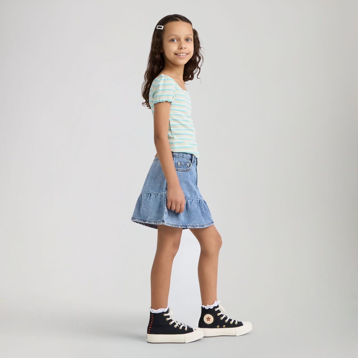 Denim Flounce Skort Little Girls 4-6 — Reach For The Stars - Medium Wash
