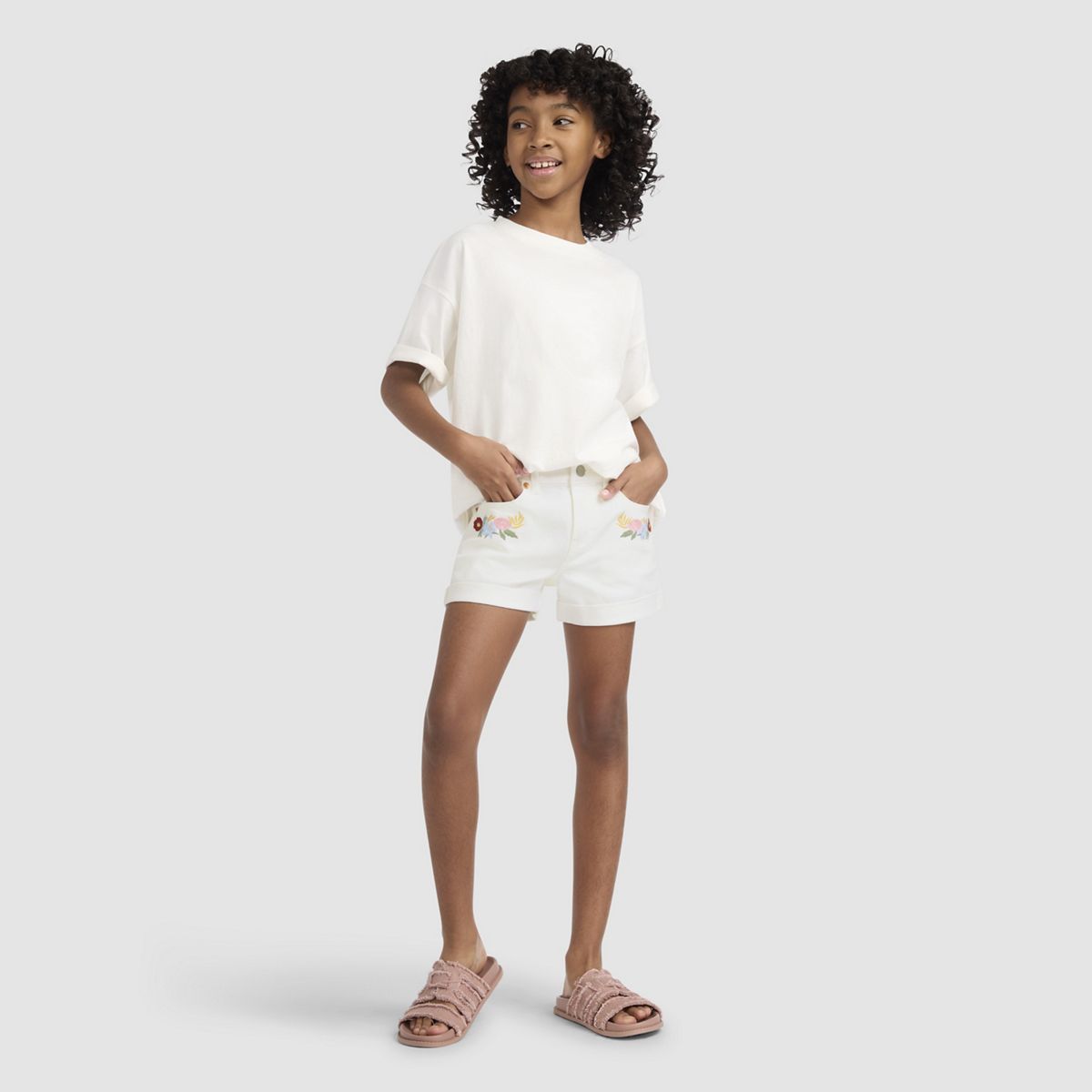 Embroidered Girlfriend Short Big Girls 7-16 — Antique White