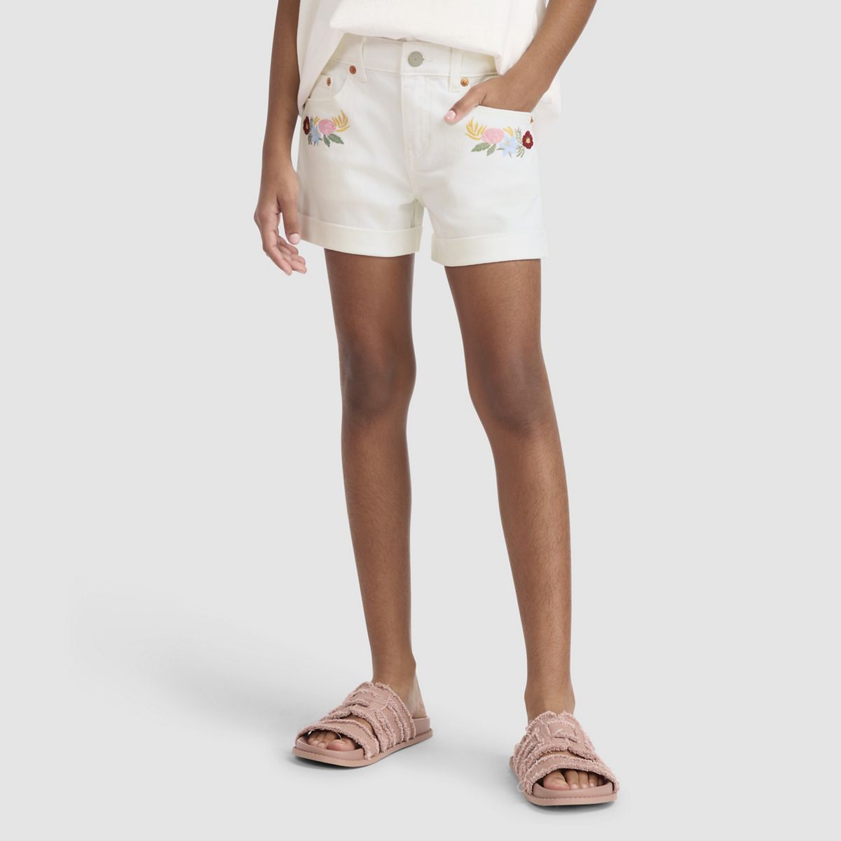 Embroidered Girlfriend Short Big Girls 7-16 — Antique White
