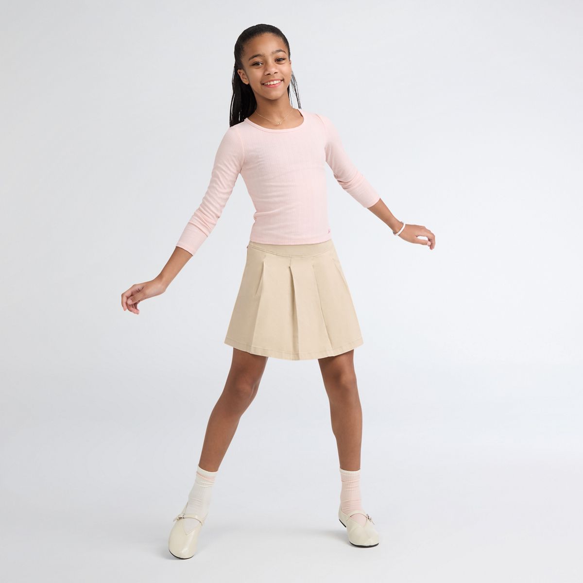 Pleated Uniform Skort Big Girls 7-16 — Safari Too - Brown