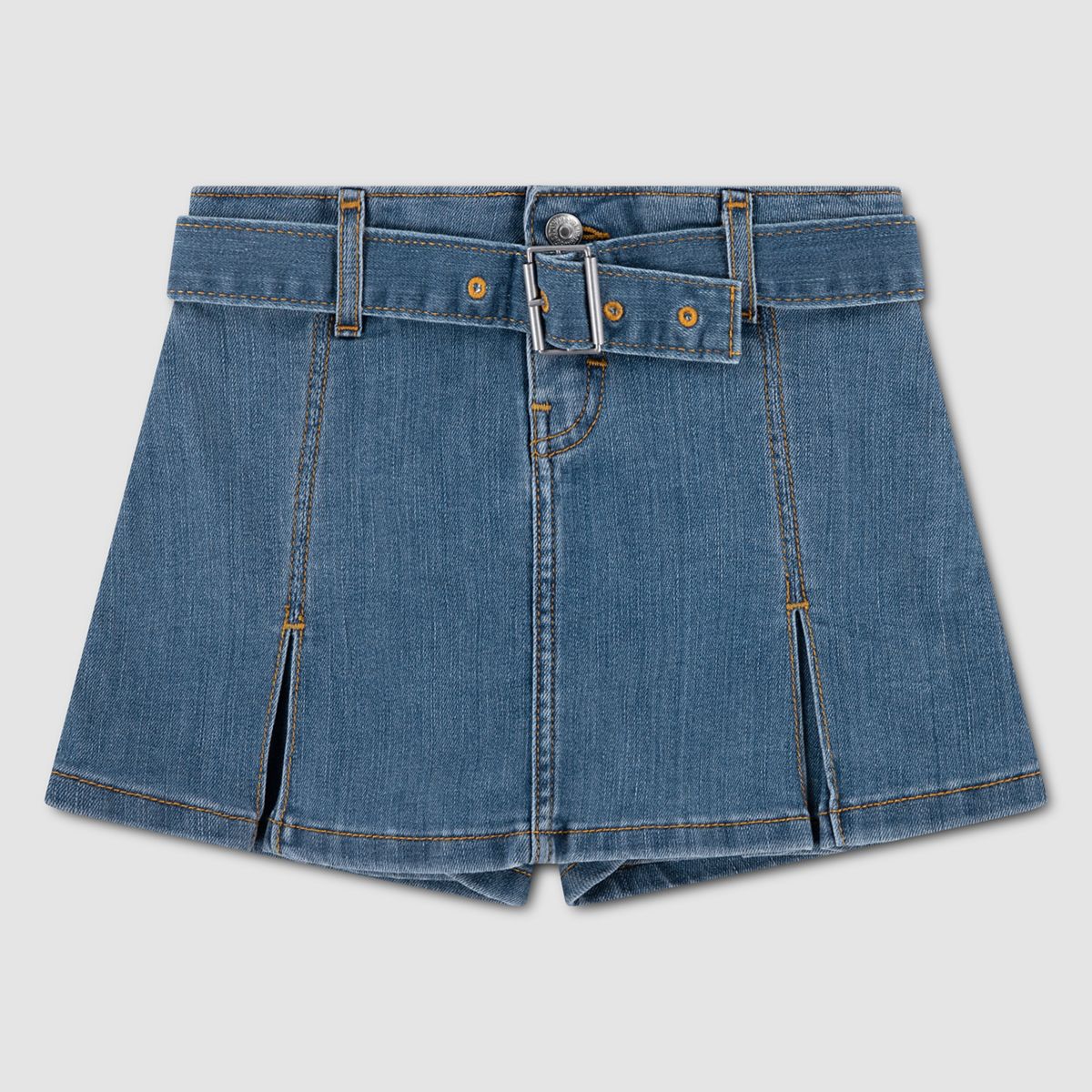 Pleated Skort Belt Little Girls 4-6X — Lunch Break - Medium Wash