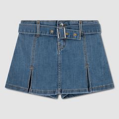 Pleated Skort Belt Little Girls 4-6X — Lunch Break - Medium Wash 1