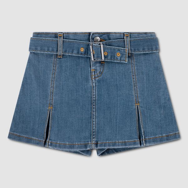 Pleated Skort Belt Little Girls 4-6X — Lunch Break - Medium Wash
