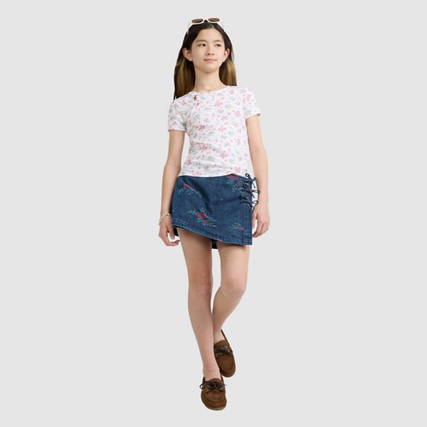Floral Jacqaurd Skort Big Girls 7-16 — Highlight Reels - Dark Wash