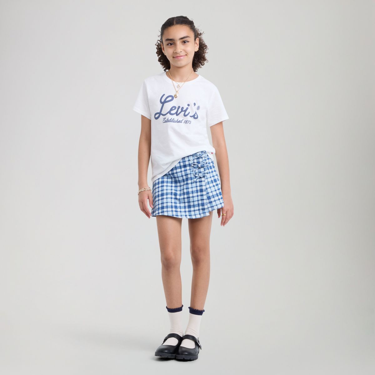 Plaid Skort Big Girls 7-16 — Drew Me In - Medium Wash