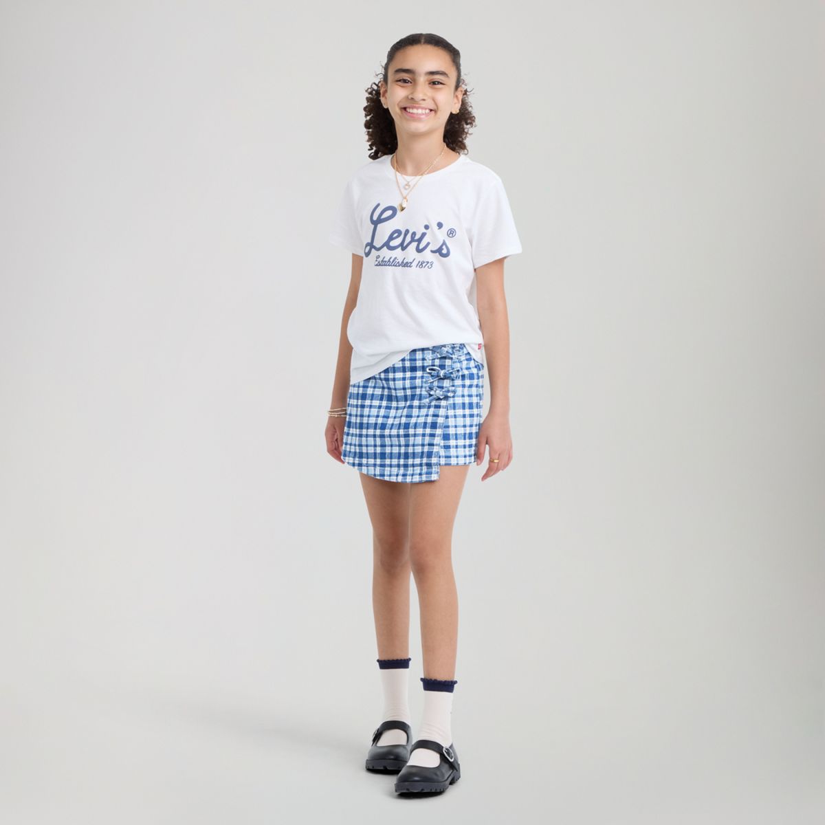 Plaid Skort Big Girls 7-16 — Drew Me In - Medium Wash