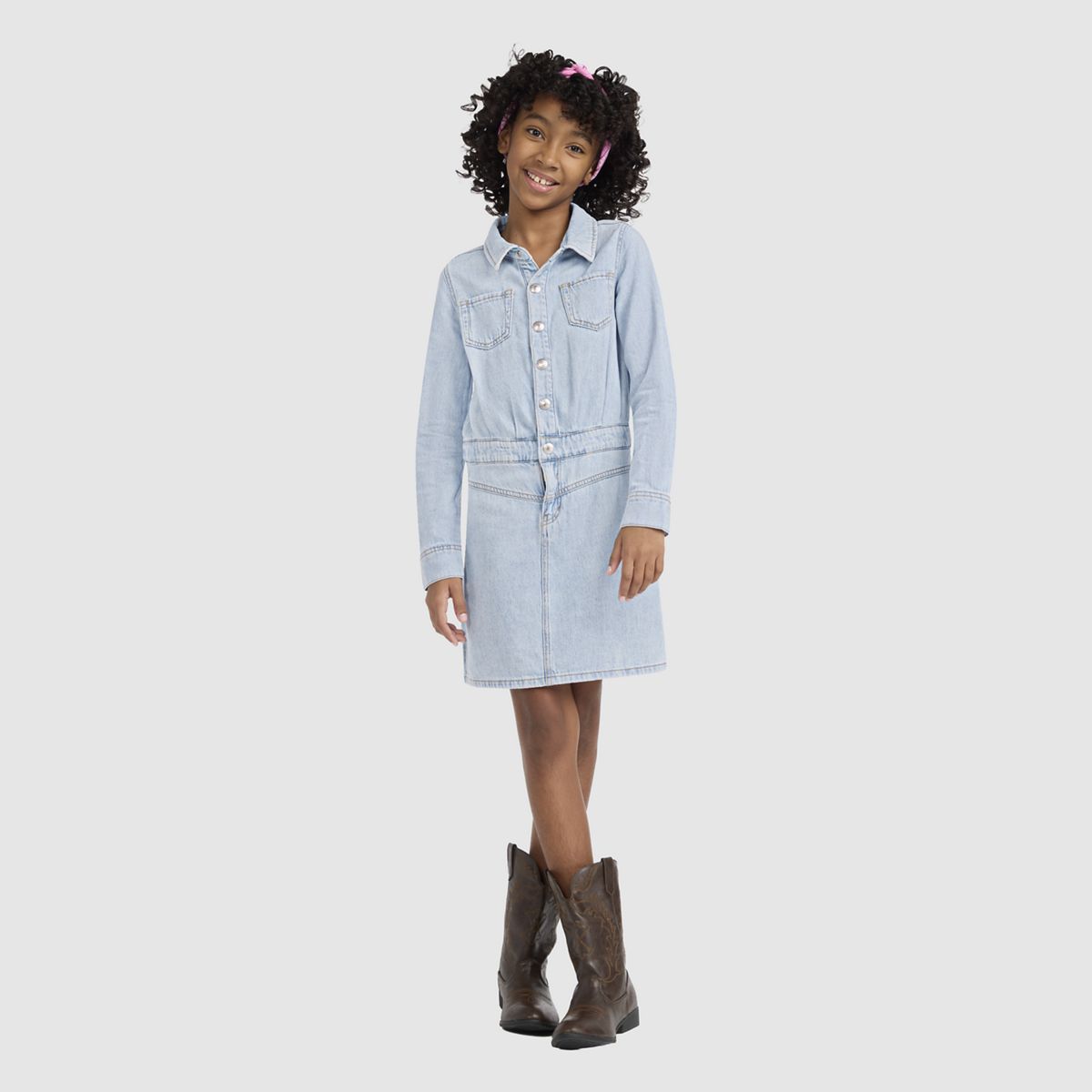 Long Sleeve Western Dress Big Girls 7-16 — This and That - Light Blue