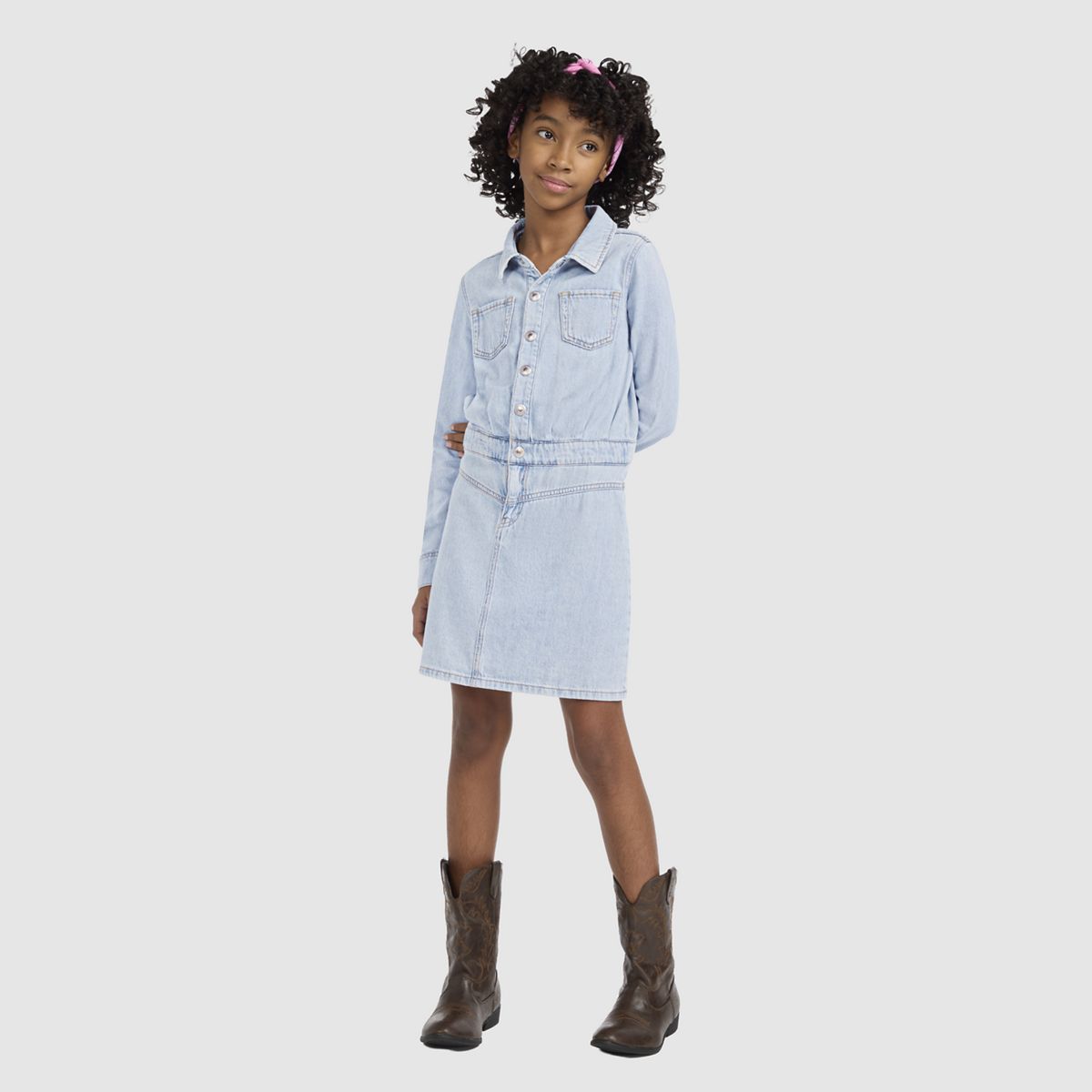 Long Sleeve Western Dress Big Girls 7-16 — This and That - Light Blue
