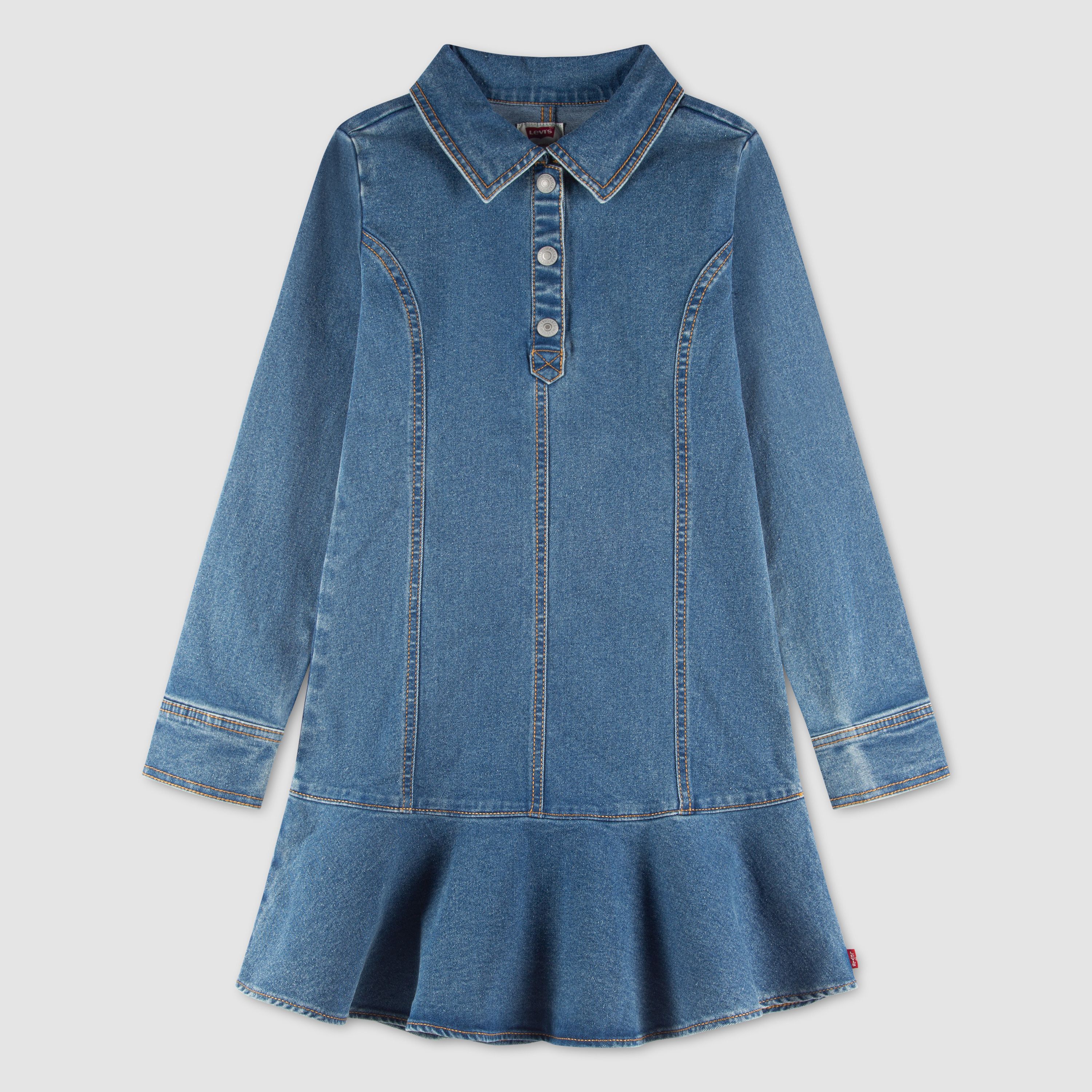 Long Sleeve Button Up Dress Little Girls 4-6X 1