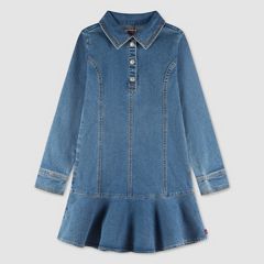 Long Sleeve Button Up Dress Little Girls 4-6X — Drew Me In - Medium Wash 1