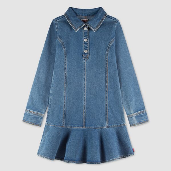 Long Sleeve Button Up Dress Little Girls 4-6X — Drew Me In - Medium Wash