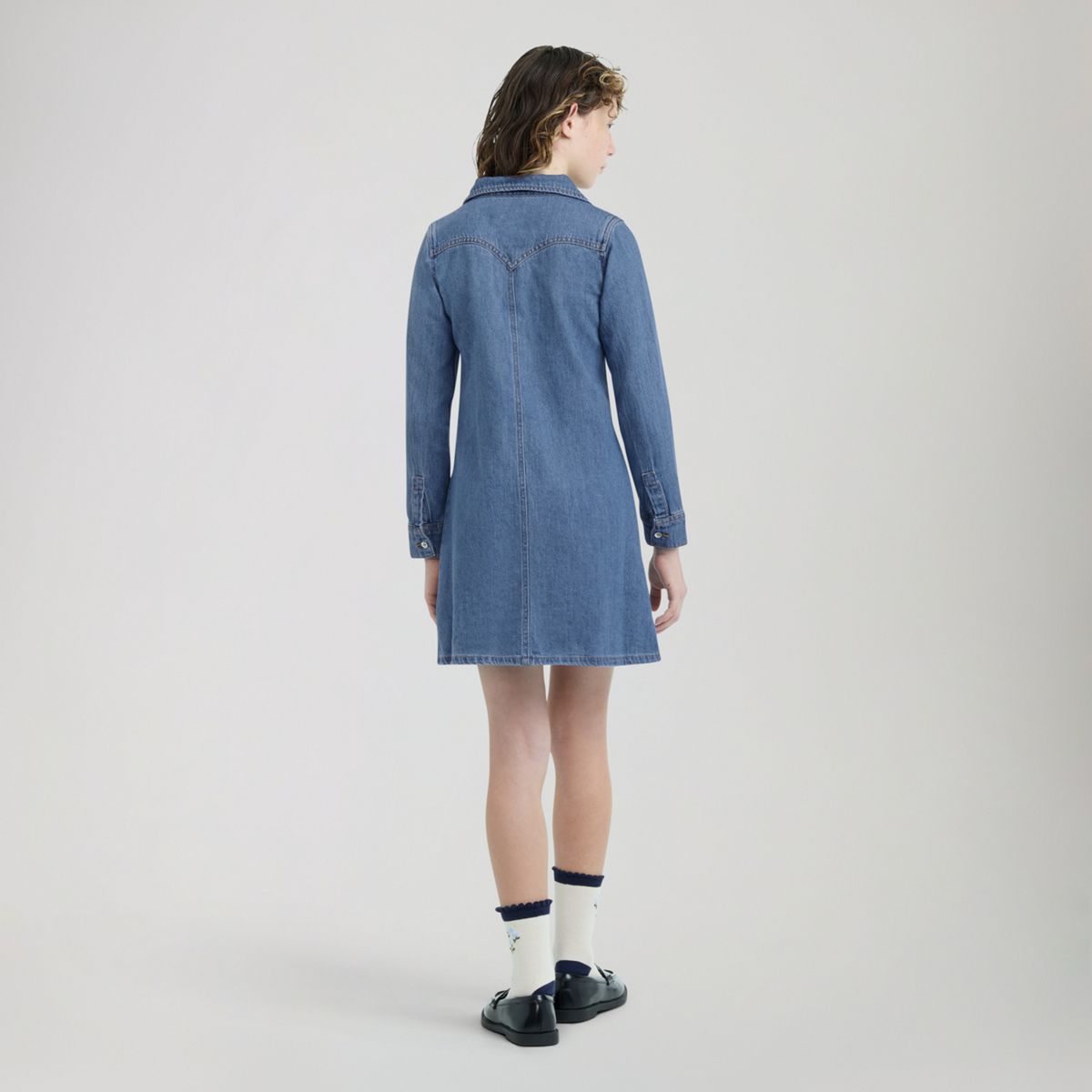 Long Sleeve Button Up Dress Little Girls 4-6X — Drew Me In - Medium Wash