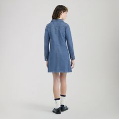 Long Sleeve Button Up Dress Little Girls 4-6X — Drew Me In - Medium Wash 2