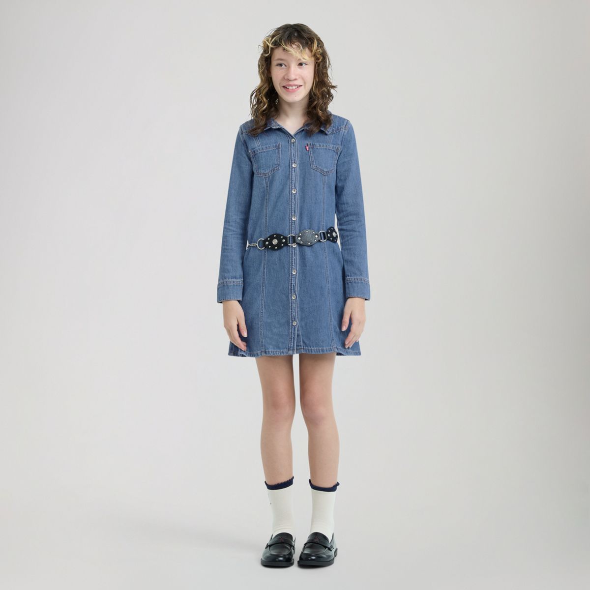 Long Sleeve Button Up Dress Little Girls 4-6X — Drew Me In - Medium Wash