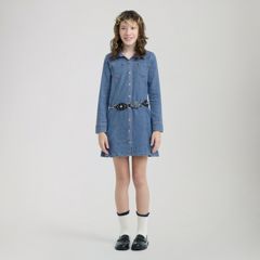 Long Sleeve Button Up Dress Little Girls 4-6X — Drew Me In - Medium Wash 1