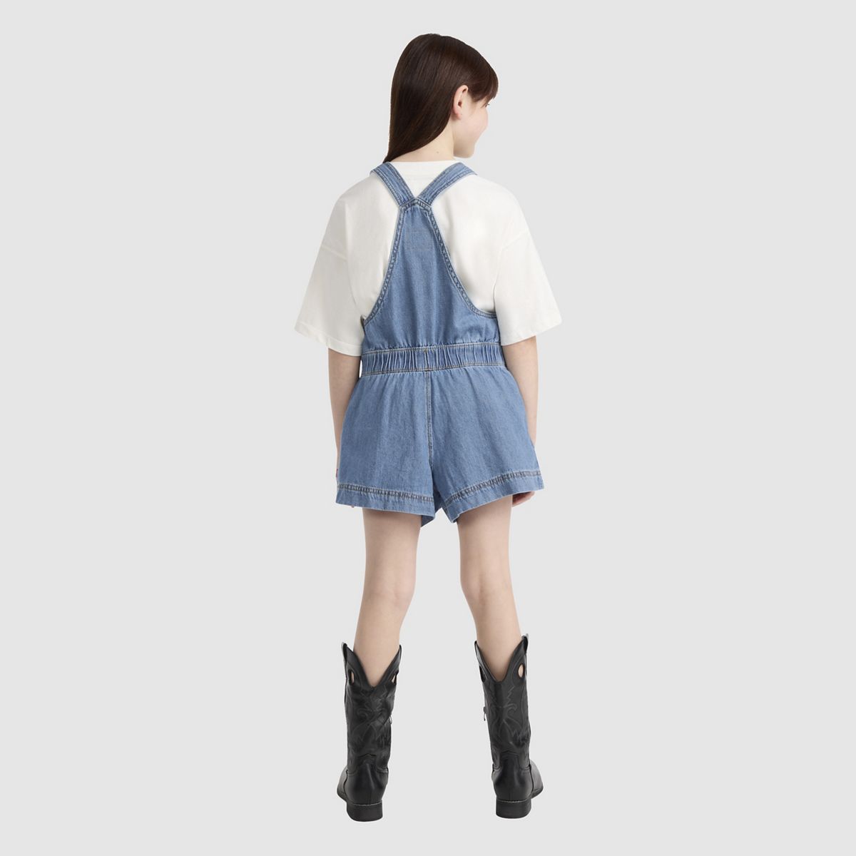 Waist Tie Shortalls Big Girls 7-16 — Drew Me In - Medium Wash