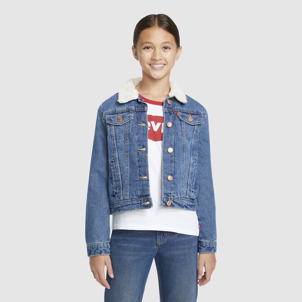 Sherpa Trucker Jacket Big Girls S-XL — Bristol - Medium Wash