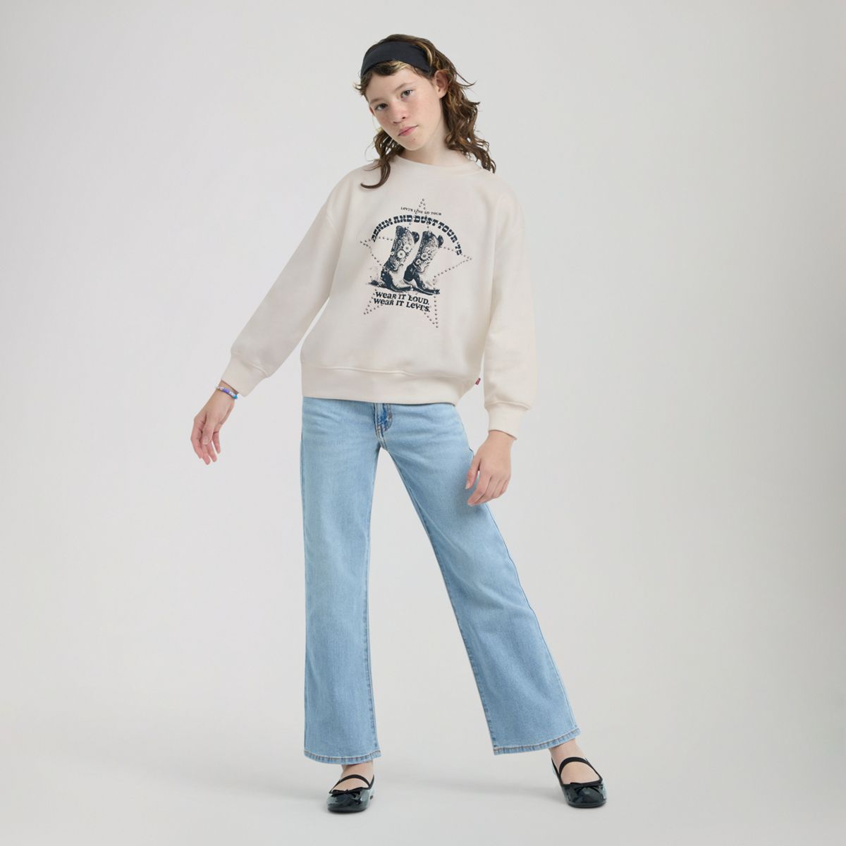 Denim Tour Pullover Big Girls 7-16 — Egret - White