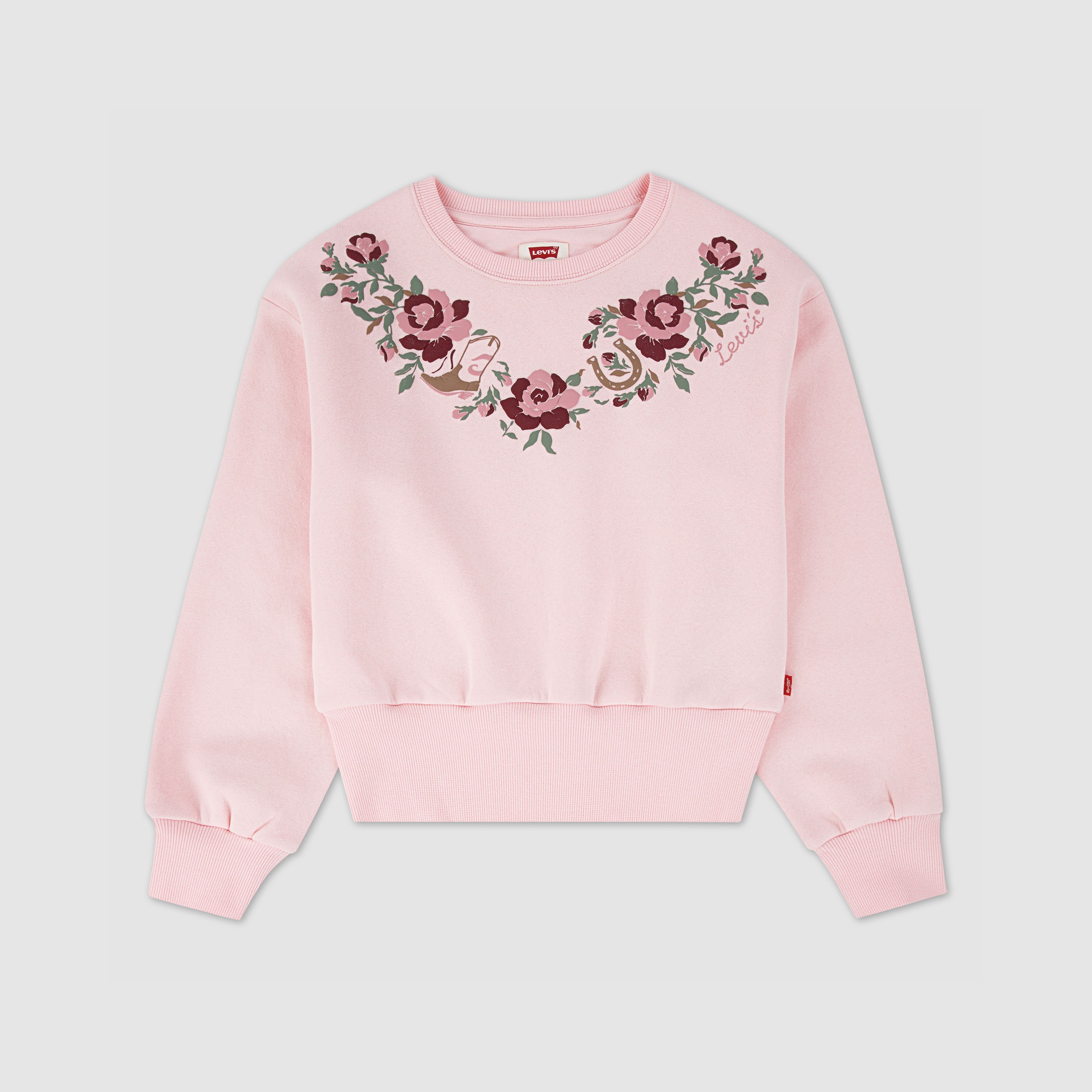 Eé embroidery big long tee baby pink Floral Embroidery Knit Top Big Girls S-xl - Pink | Levi's® US