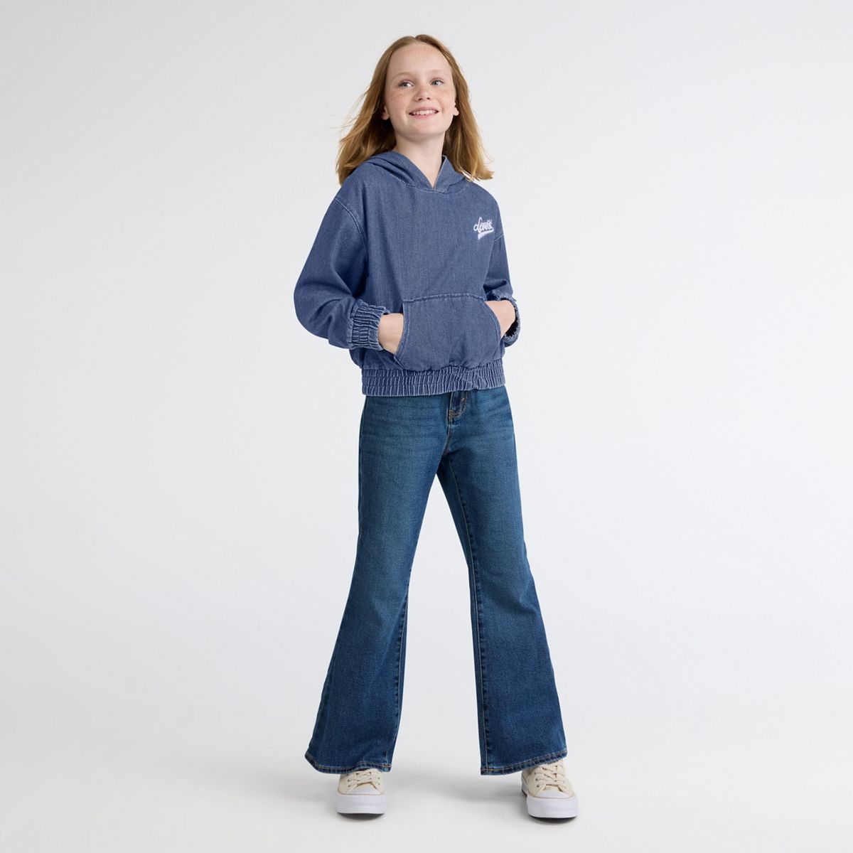Denim Hoodie Big Girls 7-16 — Dance Around - Blue