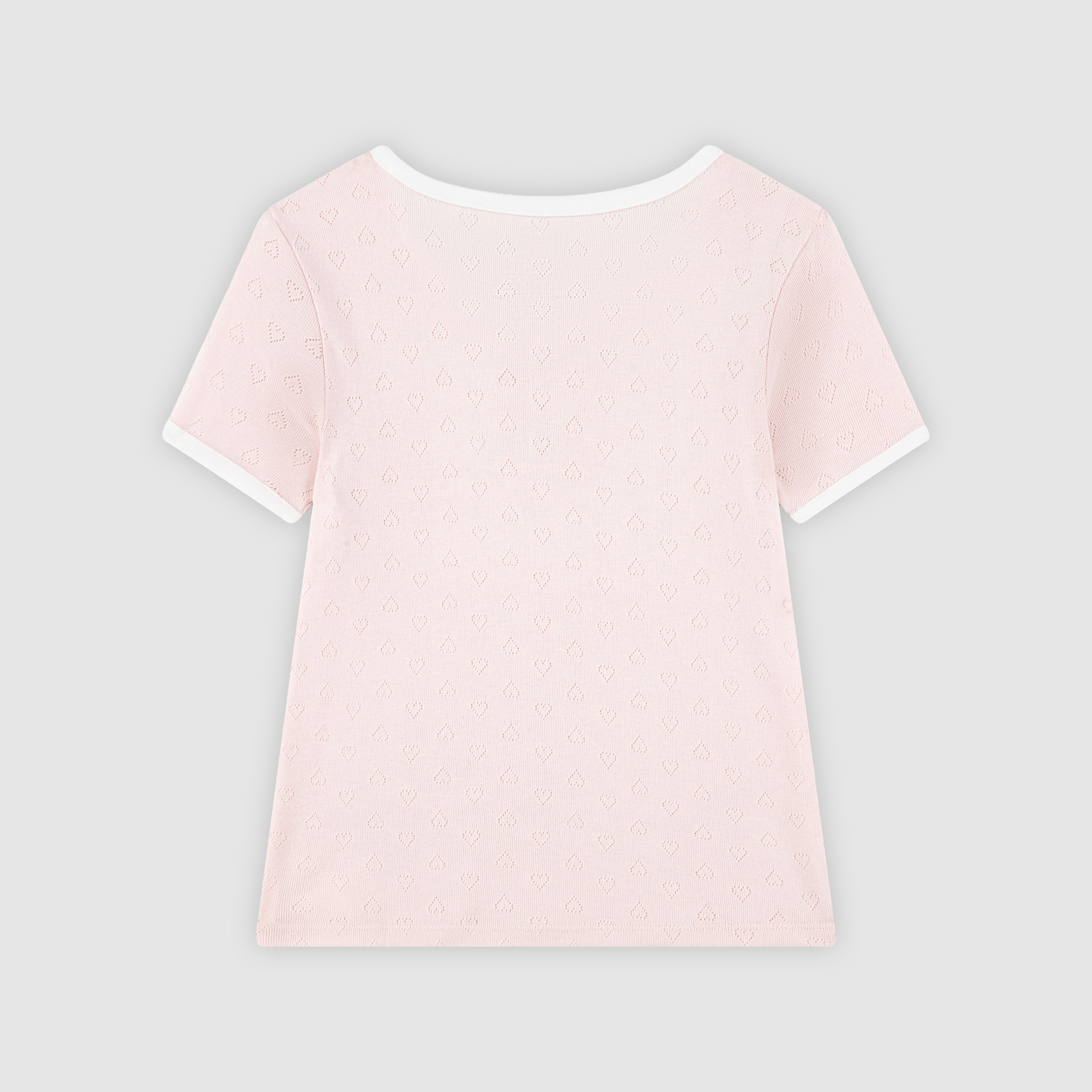 Short Sleeve Rosette Pointelle Knit Top Big Girls 7-16 5