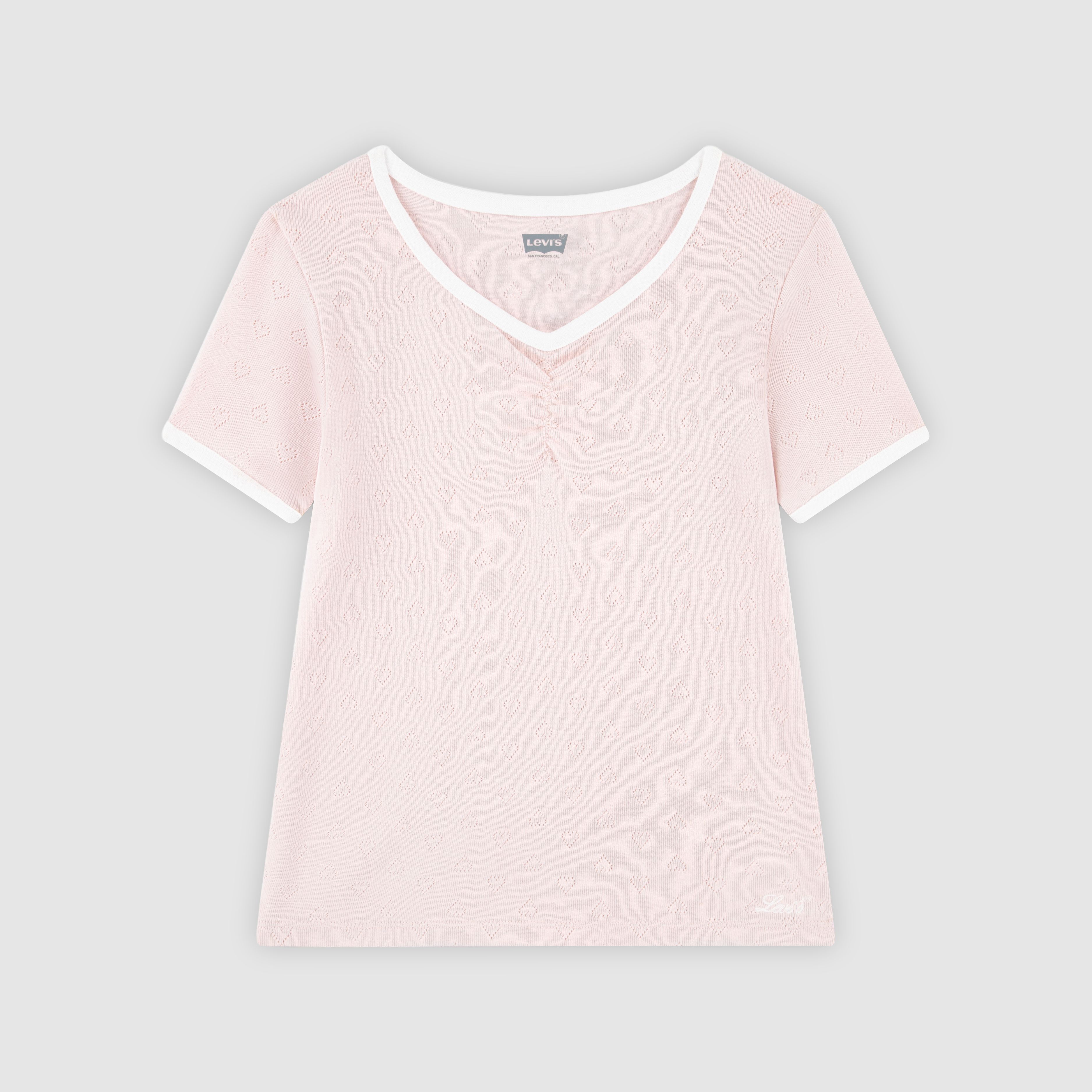 Short Sleeve Rosette Pointelle Knit Top Big Girls 7-16 4