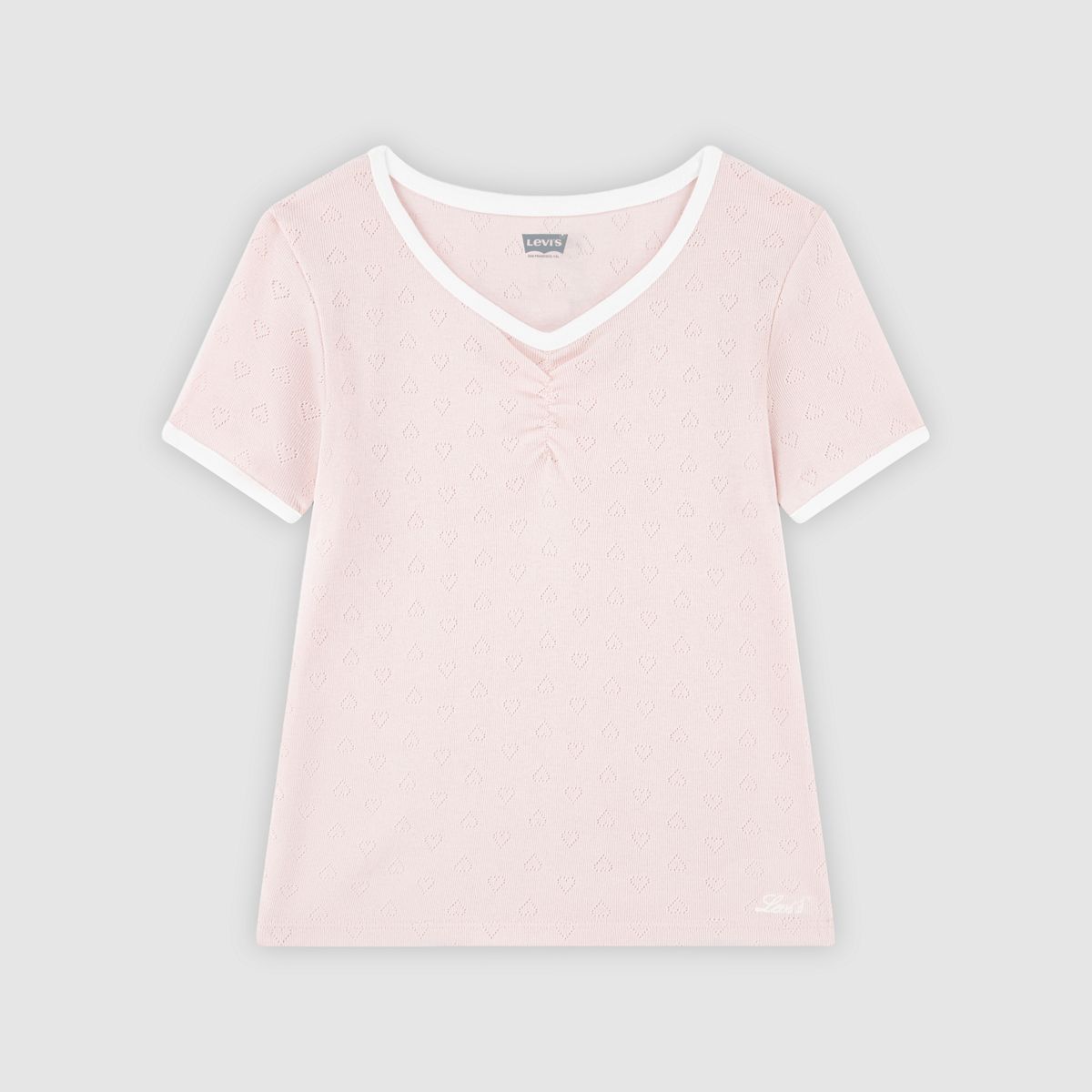 Short Sleeve Rosette Pointelle Knit Top Big Girls 7-16 — Crystal Pink - Pink