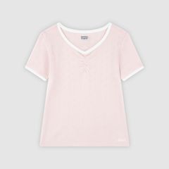 Short Sleeve Rosette Pointelle Knit Top Big Girls 7-16 — Crystal Pink - Pink 6
