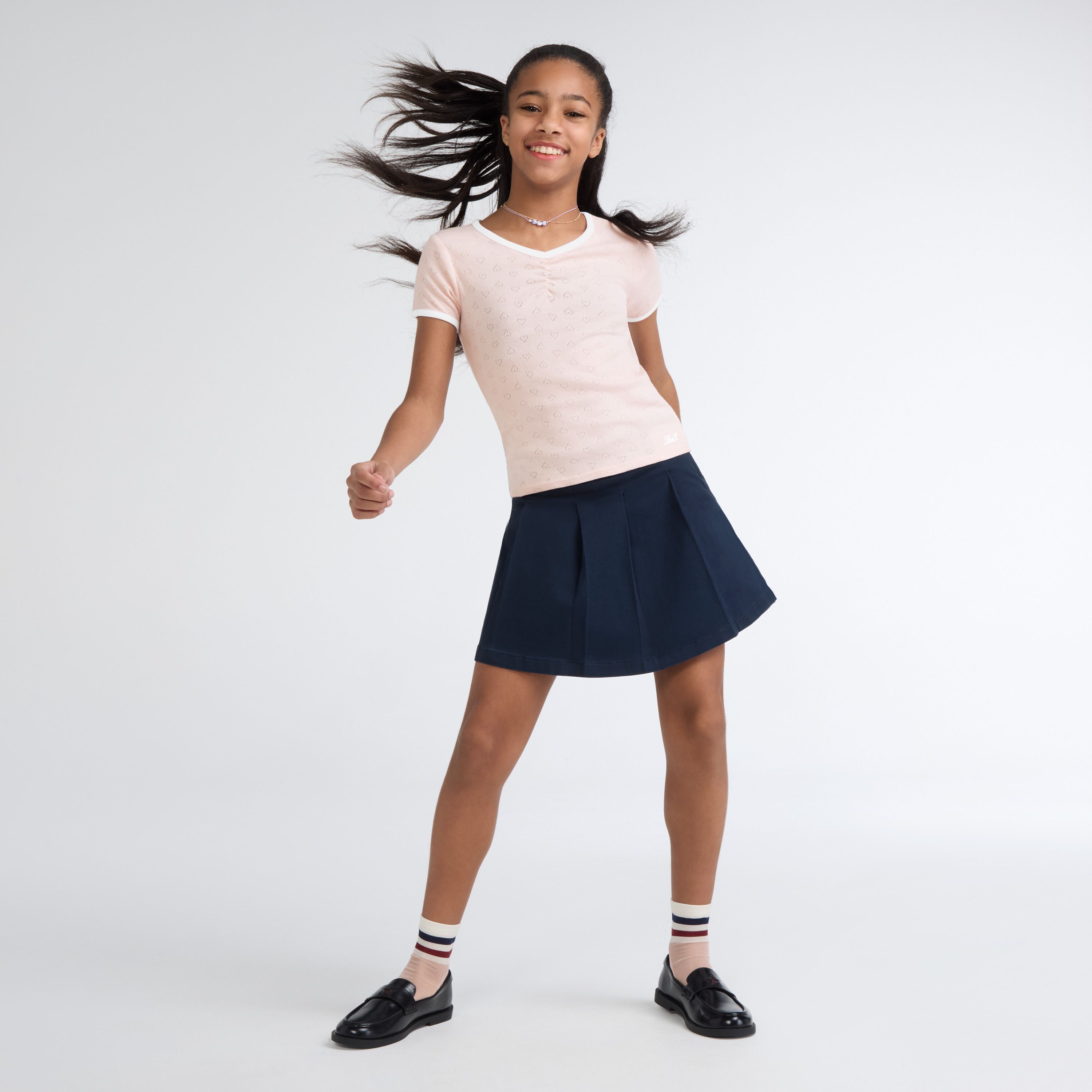 Short Sleeve Rosette Pointelle Knit Top Big Girls 7-16 3