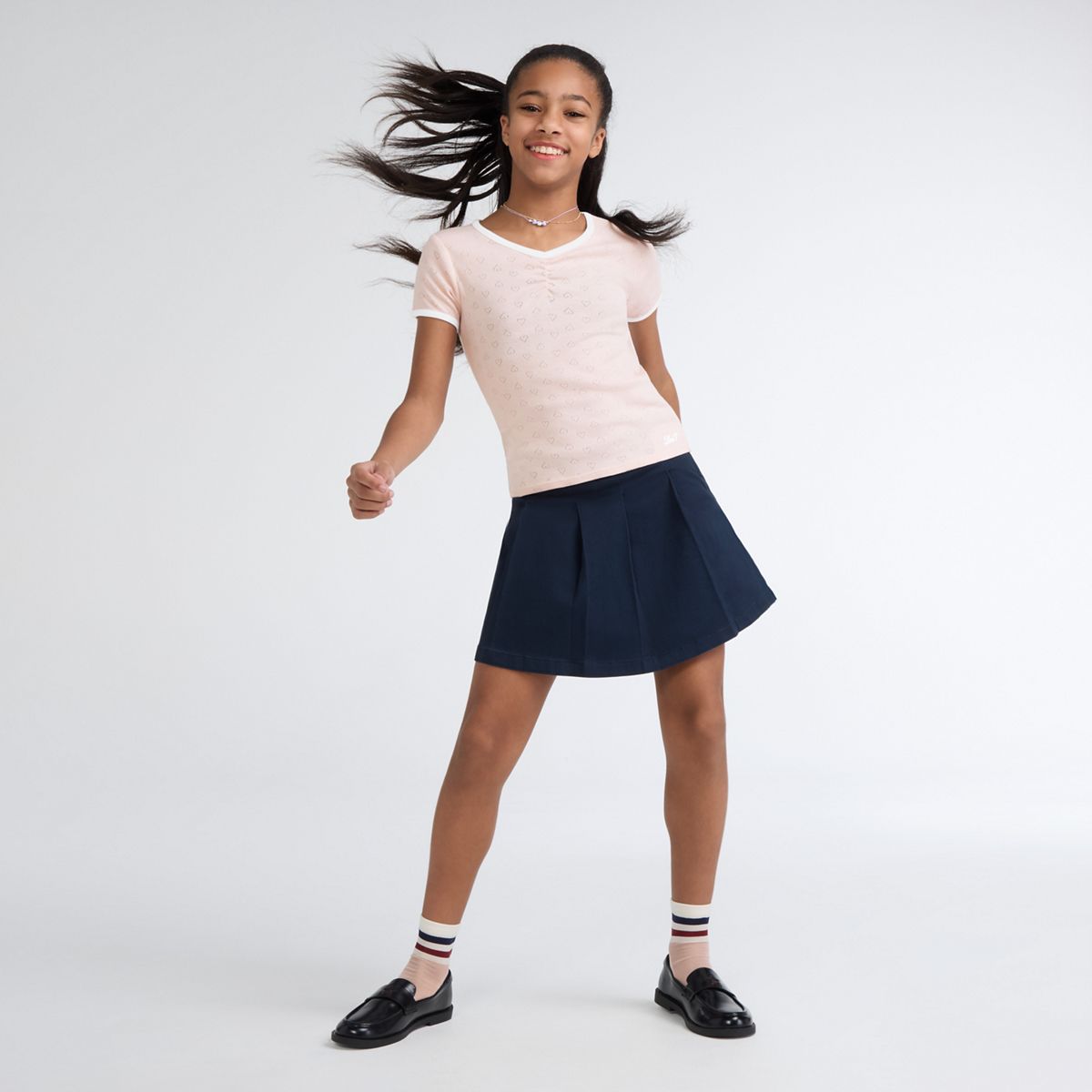 Short Sleeve Rosette Pointelle Knit Top Big Girls 7-16 — Crystal Pink - Pink