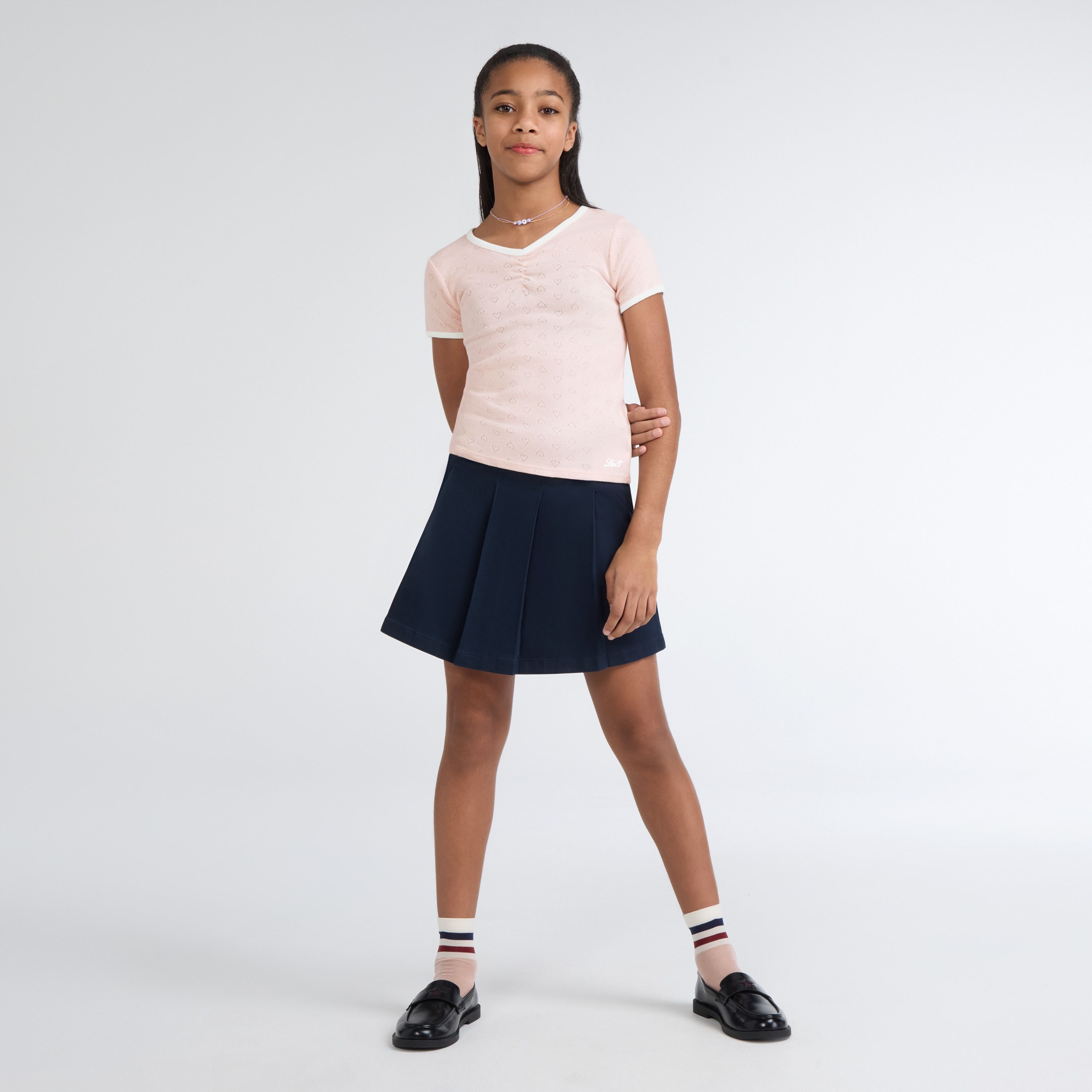 Short Sleeve Rosette Pointelle Knit Top Big Girls 7-16 4