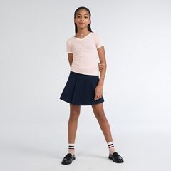 Short Sleeve Rosette Pointelle Knit Top Big Girls 7-16 — Crystal Pink - Pink 4