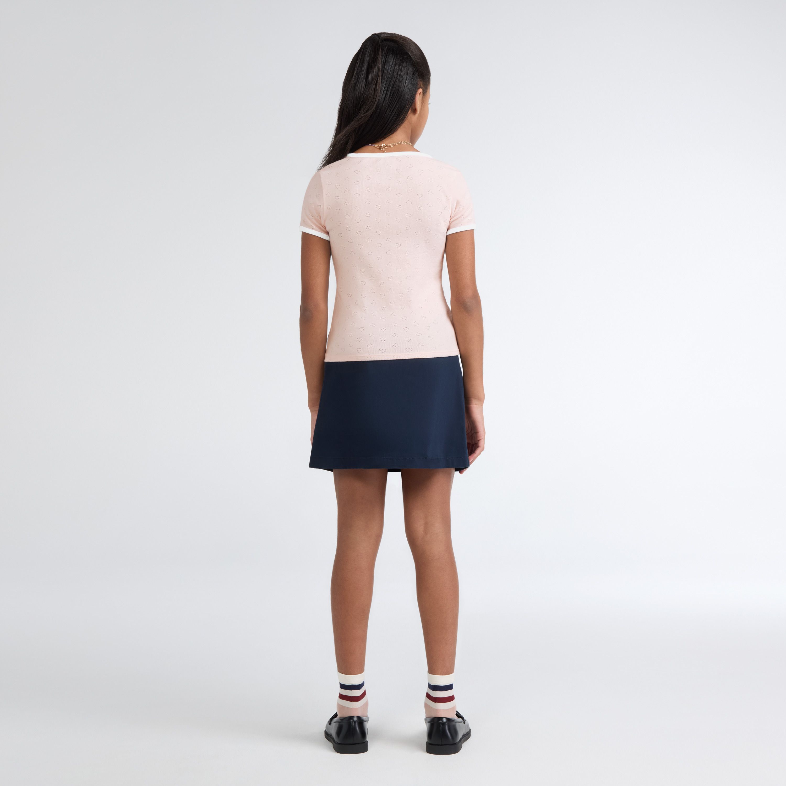 Short Sleeve Rosette Pointelle Knit Top Big Girls 7-16 5