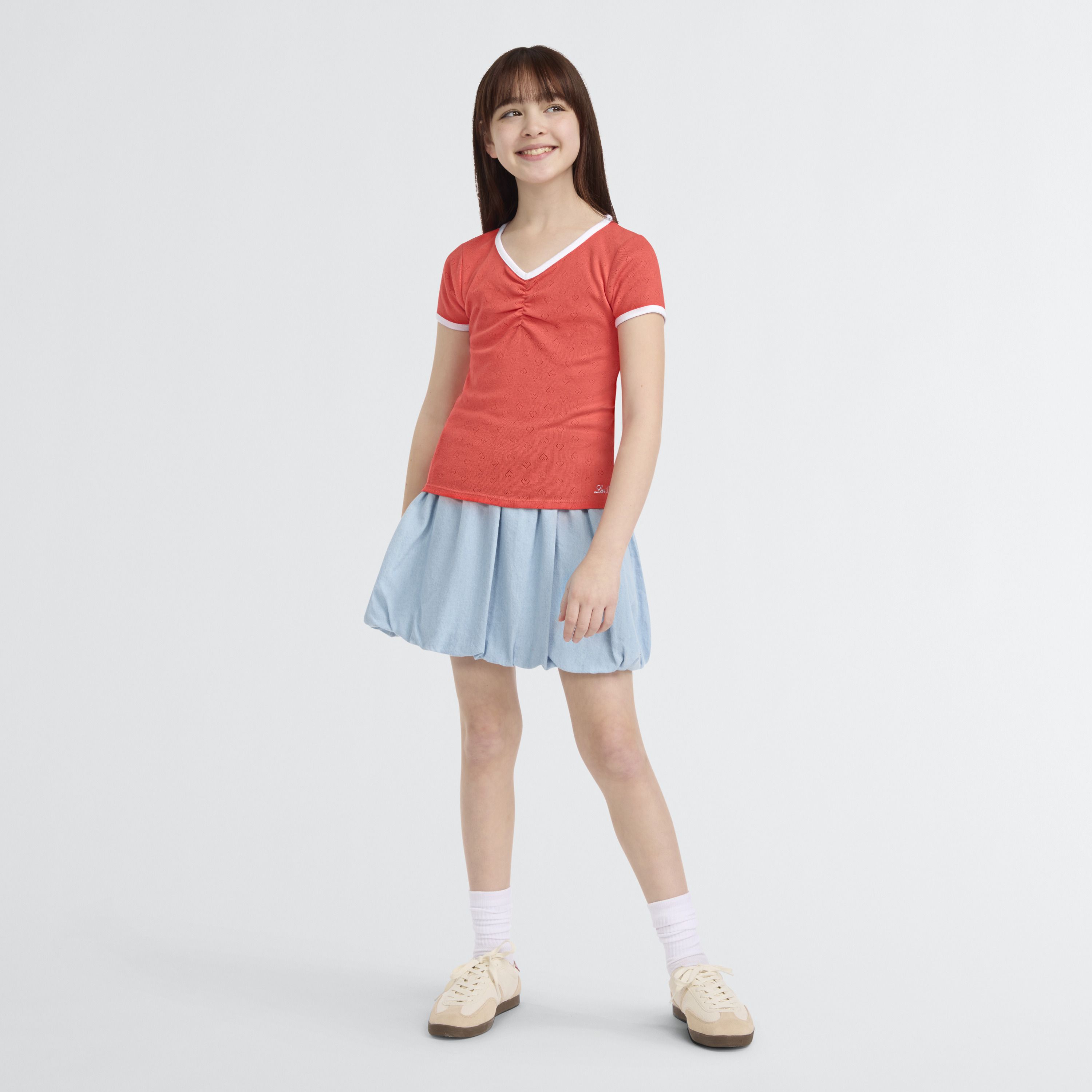 Short Sleeve Rosette Pointelle Knit Top Big Girls 7-16 3