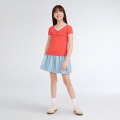 Short Sleeve Rosette Pointelle Knit Top Big Girls 7-16 — Hot Coral - Pink 3