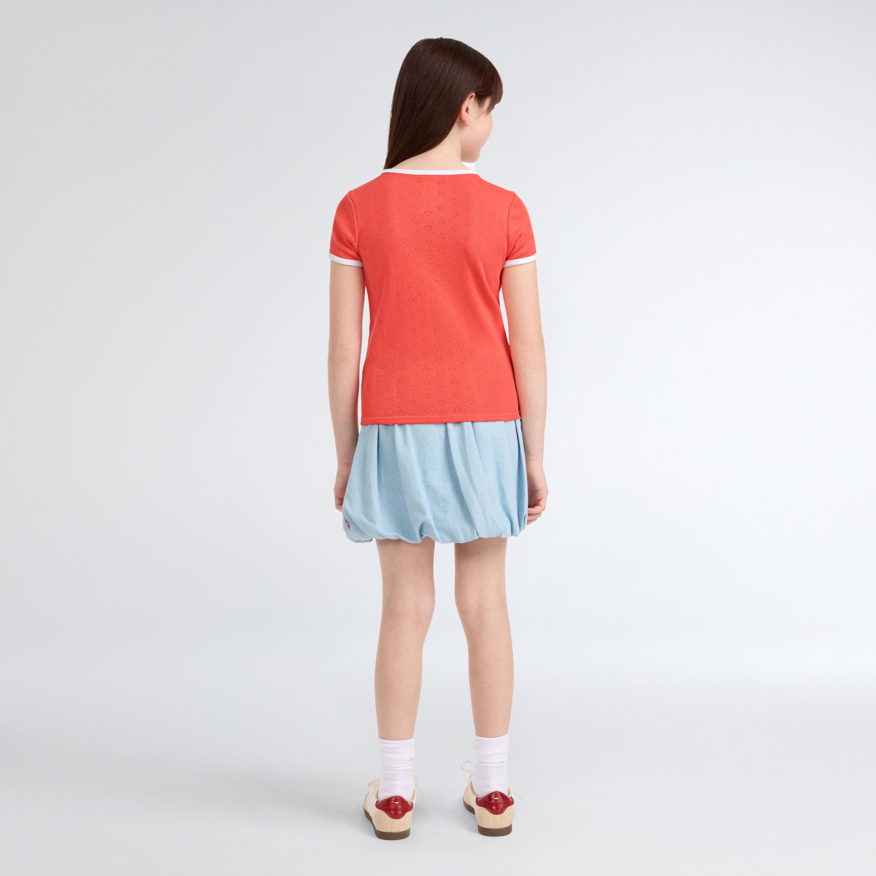 Short Sleeve Rosette Pointelle Knit Top Big Girls 7-16 4