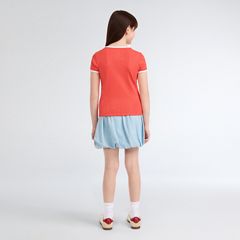 Short Sleeve Rosette Pointelle Knit Top Big Girls 7-16 — Hot Coral - Pink 4