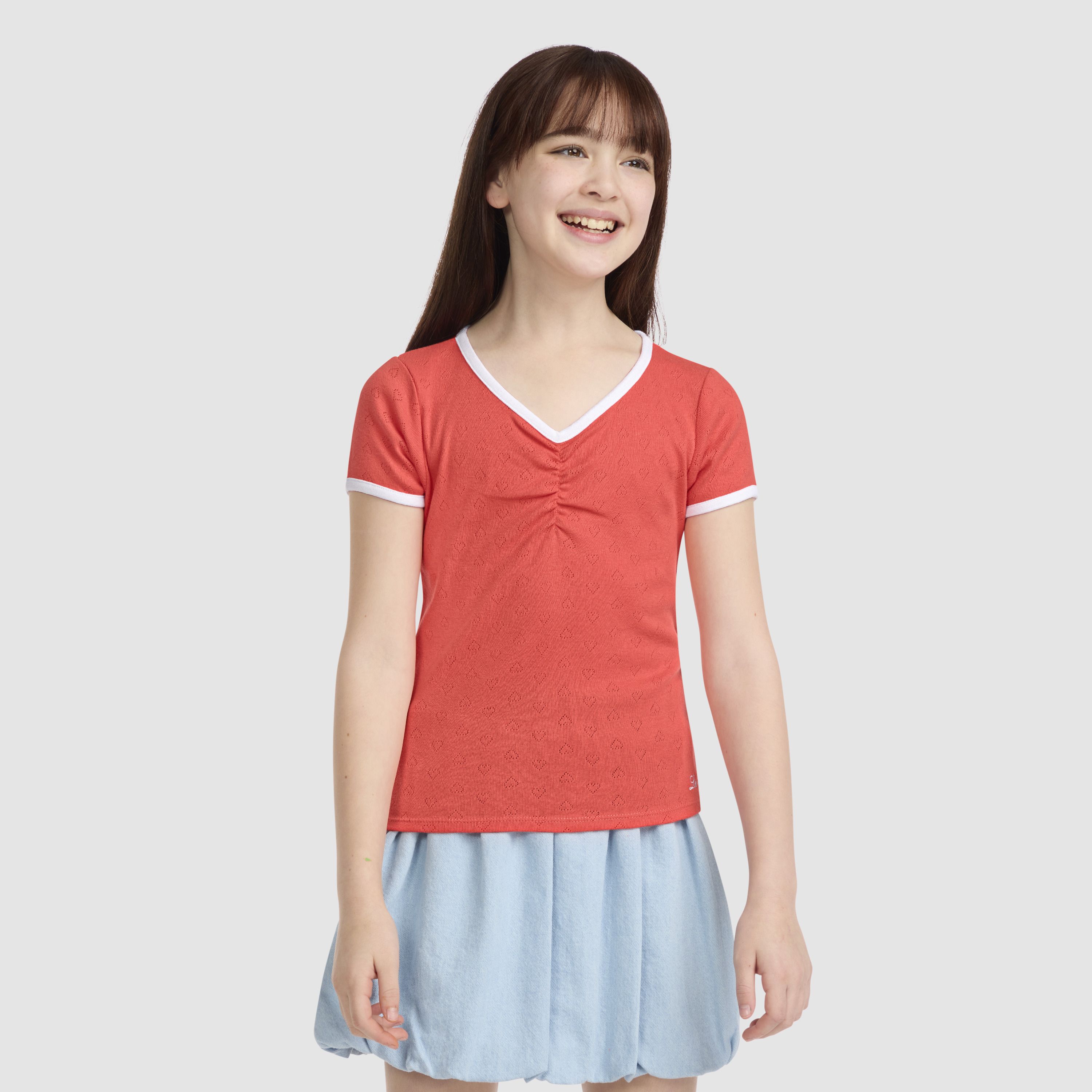 Short Sleeve Rosette Pointelle Knit Top Big Girls 7-16 1